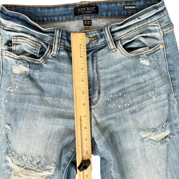 Judy Blue Distressed Raw Hem Blue Light Wash Boyfriend Jeans size 5 / 27 - Picture 3 of 10